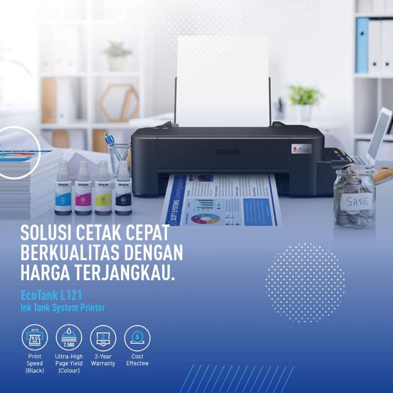 L121 Epson EcoTank A4 Ink Tank Printer / Print Only / Garansi Resmi / TINTA JAMIN ORIGINAL / GANTI L120