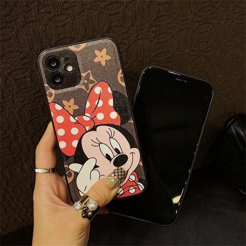 Disney Case Motif Mickey Minnie Mouse Bahan Kulit Untuk iPhone 14 13 12 11 Pro X XS Max XR 7 8 Plus