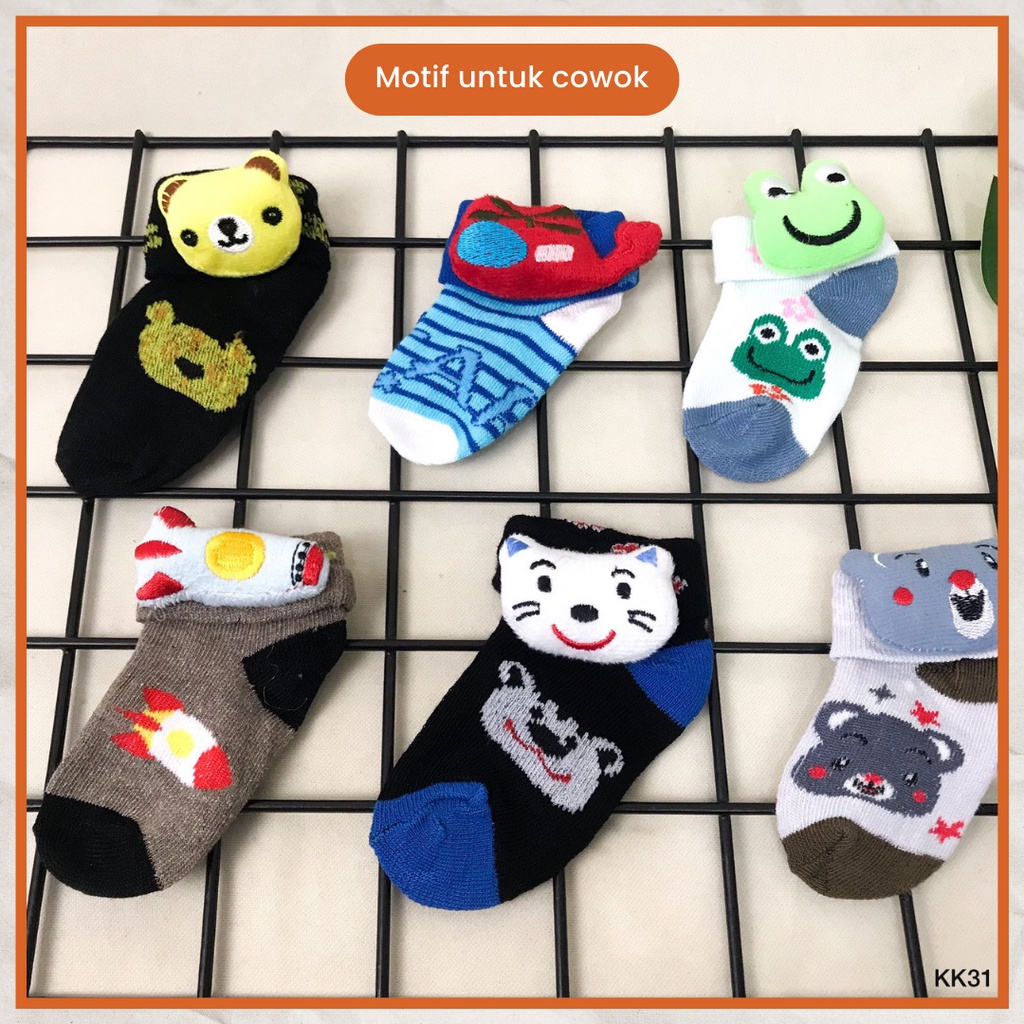 Ezpata Kaos Kaki Bayi 3 Pasang Usia 0-12 Bulan Motif Karakter Hiasan Boneka Random Bahan Melar Nyaman Dipakai Termurah Berkualitas