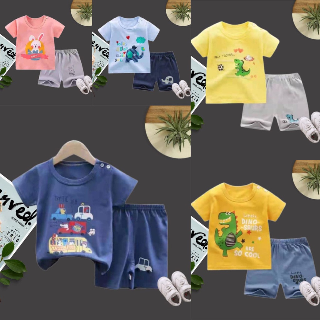 HappyOliver KIDS SUIT PENDEK H5 Setelan Anak Bahan Kaos Lengan + Celana Berkualitas Import ebv cowok NEW2