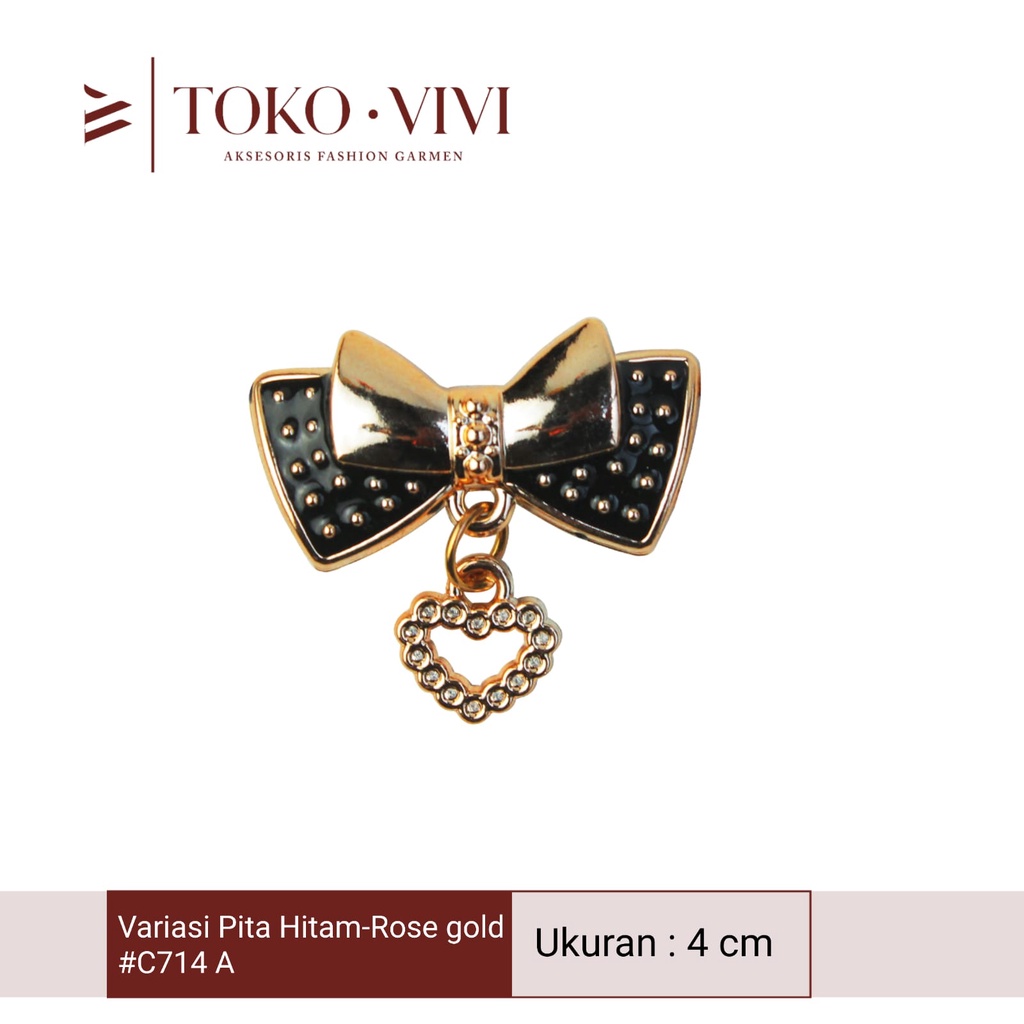 Vivi Variasi Pita Hitam-Rose gold / Variasi Pita Bandul Love (4 cm)