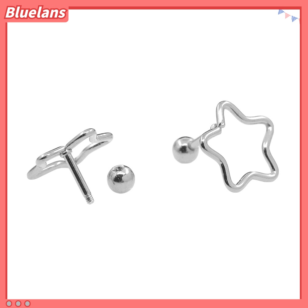Anting Stud Tindik Tulang Rawan Telinga Bentuk Bintang Bahan Stainless Steel