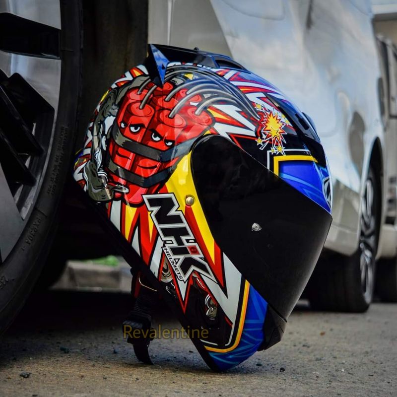 NHK RACE PRO BOMB | Helm RacePro Full Face motif boom Original Bom Visor Kaca Dark Smoke Hitam SNI O