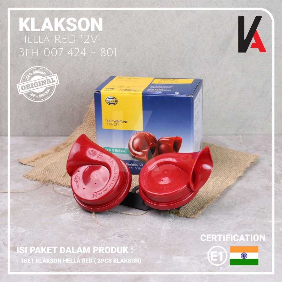 KLAKSON MOBIL MOTOR HELLA KEONG RED TWIN TONE HORN 12V + KABEL RELAY SET ORIGINAL