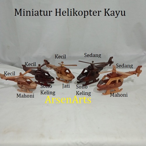 Miniatur Helikopter Kayu Ukuran Kecil dan Sedang Bahan Kayu Sono Keling, Mahoni dan Jati