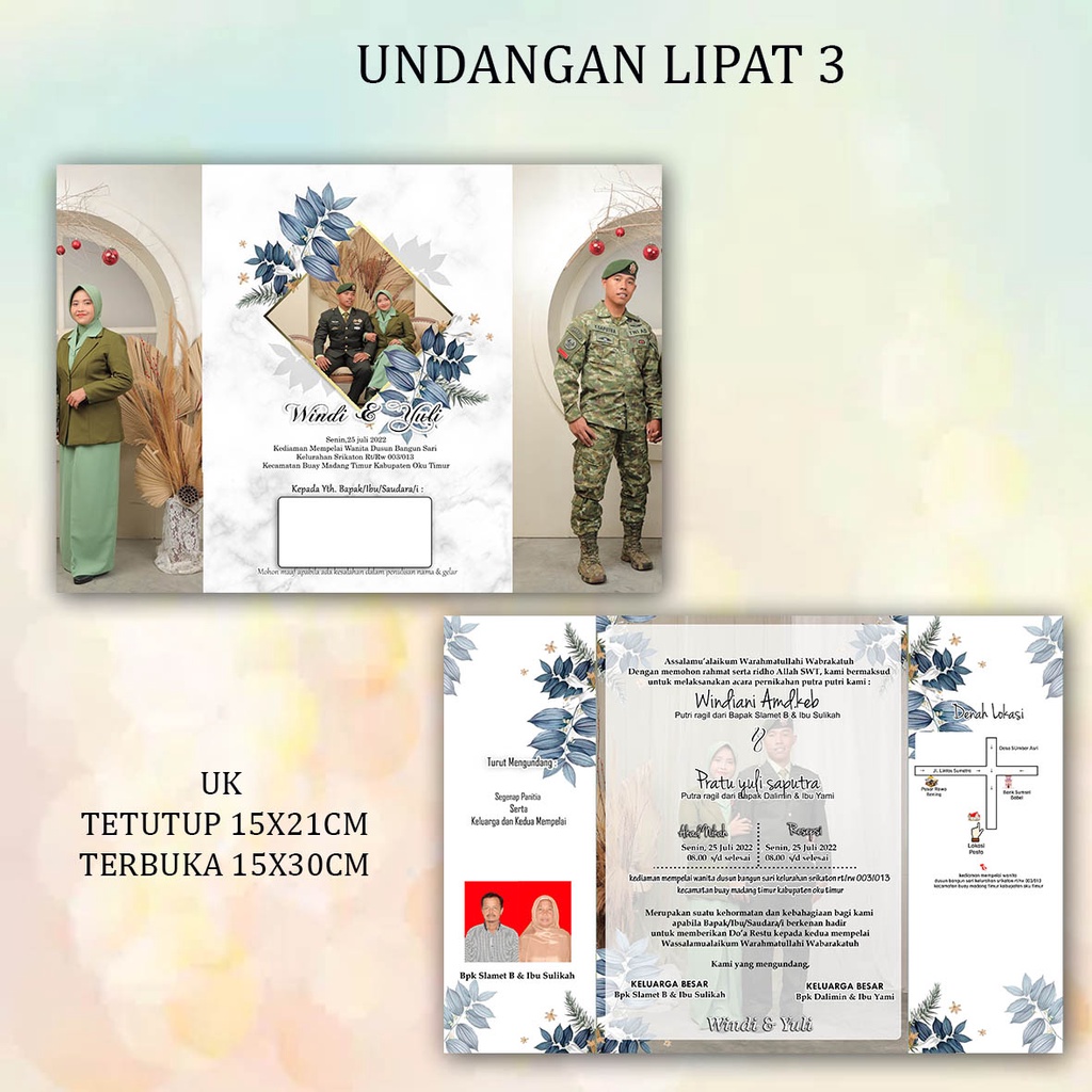 Undangan Pernikahan Lipat 3 Elegan Bisa Request Foto