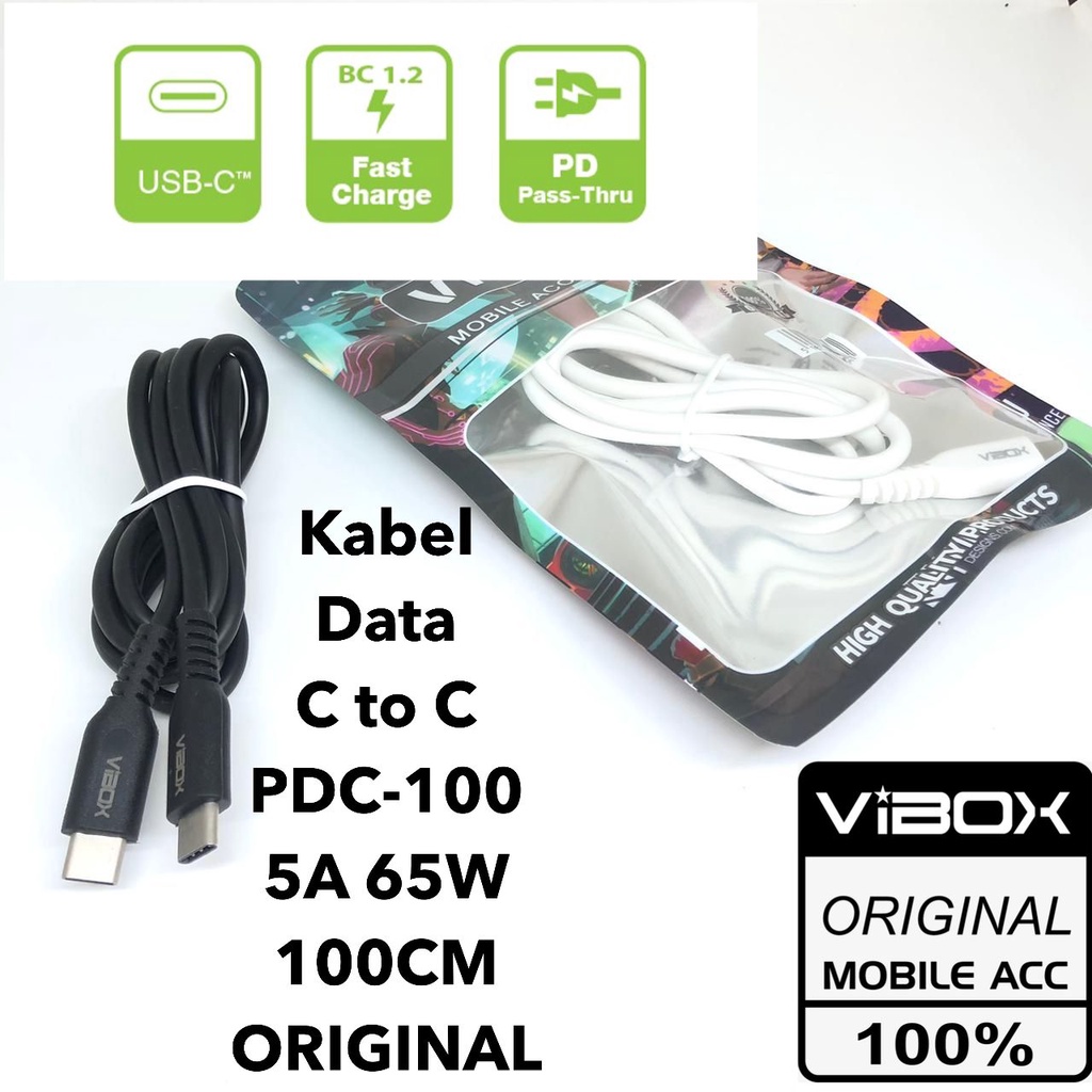 SUPER FAST Kabel Data VIBOX C to C PD C-100 5A 65W 100CM TYPE-C TO TYPE-C