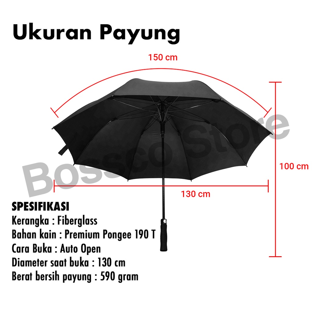 Bossco Payung Besar Jumbo Golf Otomatis Kualitas Export Jepang Payung Golf Otomatis premium payung mobil payung jumbo bahan fiberglass jari fiber payung besar murah payung golf besar payung anti UV protection golf umbrella rangka fiber