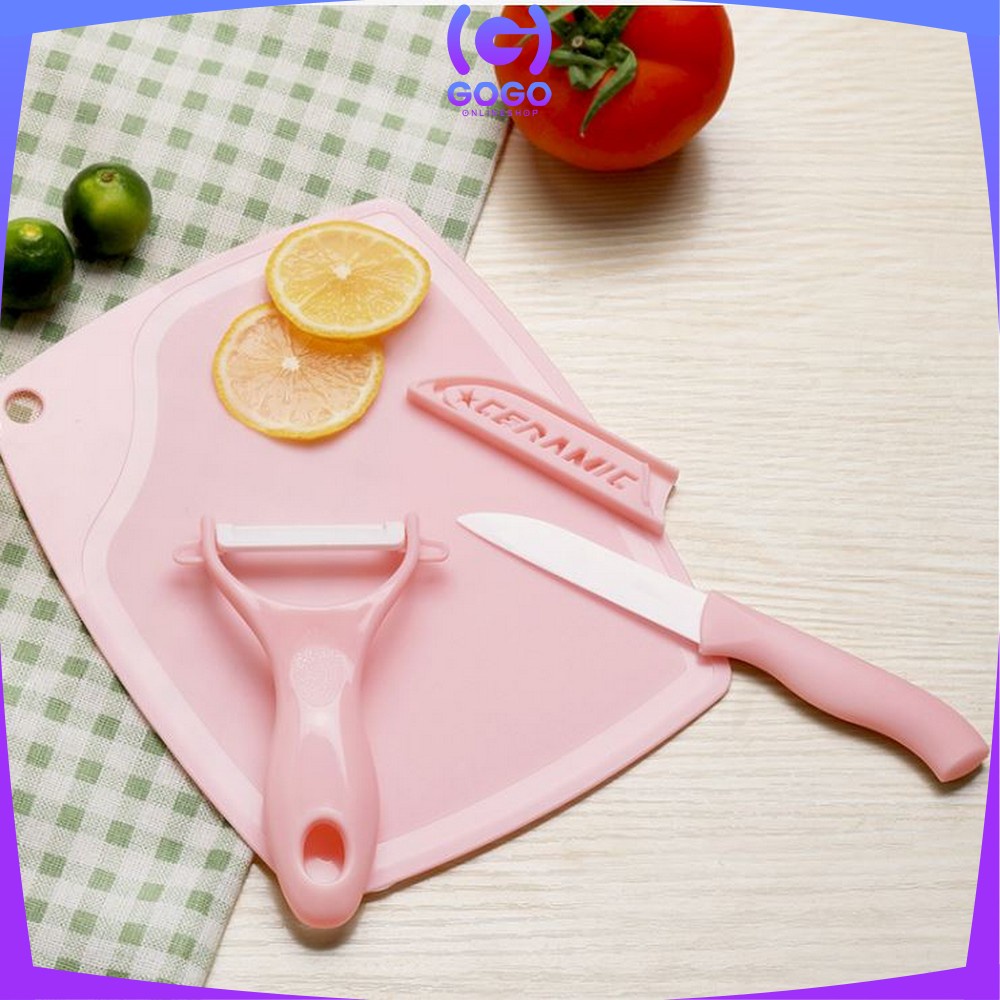 GOGO-C442 Pisau Set Keramik 3 in 1 Serbaguna/ Talenan Pisau Pengupas Buah Dan Sayur Knife Peeler Fruit Chopping