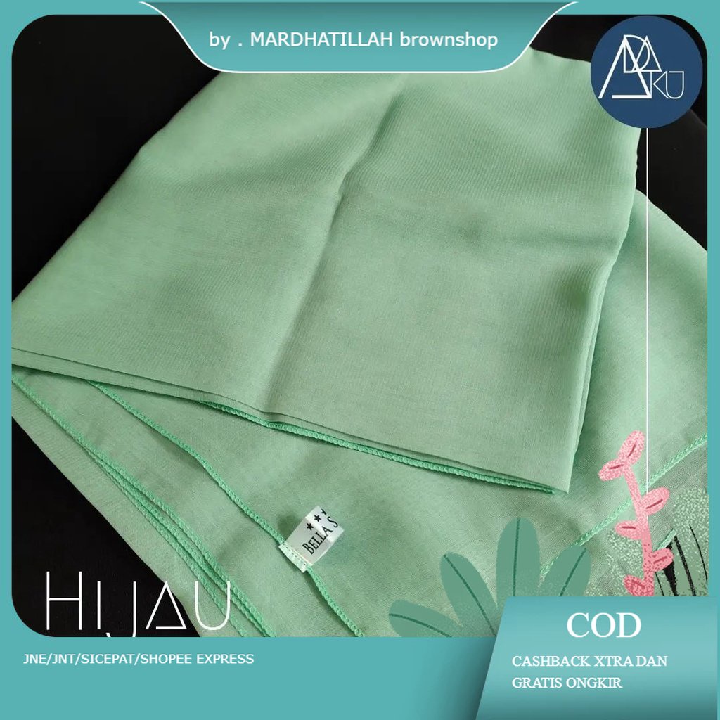 kerudung jilbab segi empat BELLA SQUARE polos bahan double hycon ( pollycotton ) premium jahit tepi 