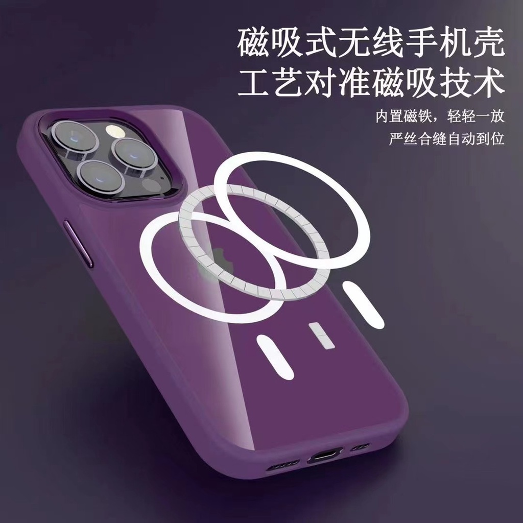 For iPhone 11 12 13 14 New Wireless Charging Case Magsafe Magnet 14 Pro Transparent Fall Protection Case 14 Pro MAX High End 14 Plus Metal Camera Protection