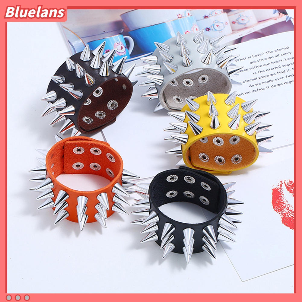 Bluelans Punk Men Women Faux Leather Multiple Spikes Bracelet Bangle Jewelry Wrist Decor