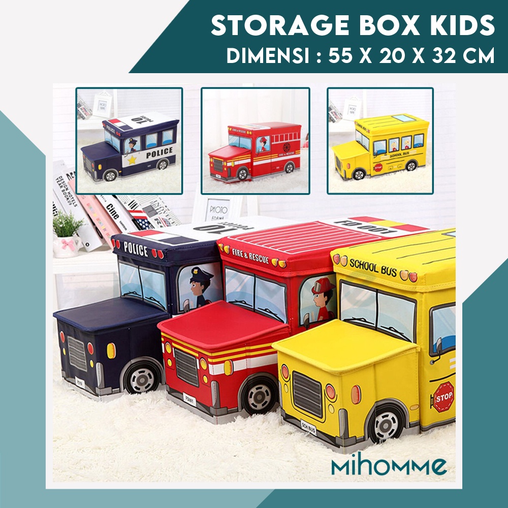 Storage Box Tempat / Kotak Penyimpanan Mainan Anak Bus Multifungsi