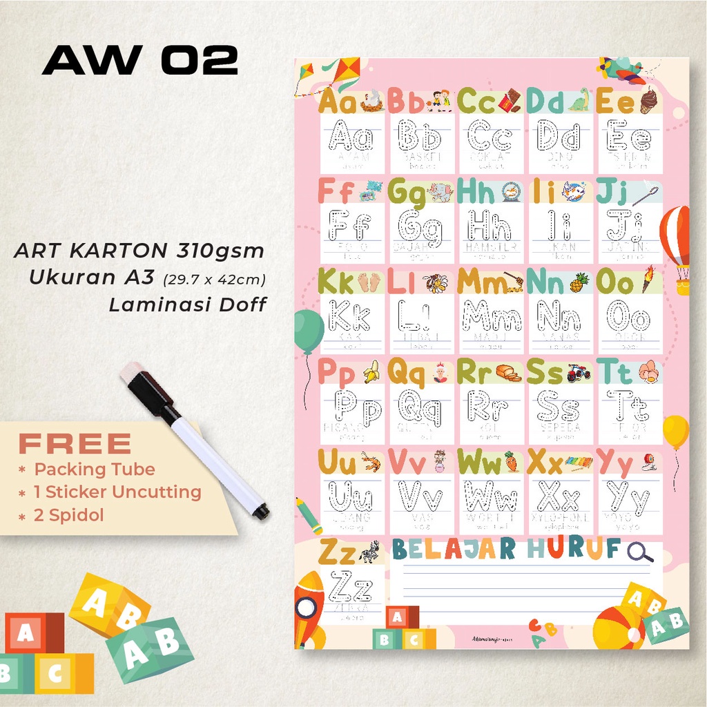 

Artomaringi Alfabet Anak tulis Aplhabet Kids Bonus Spidol Wipe and Clean AW02