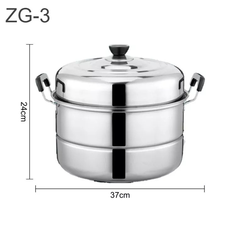 PROMO ZG-3/4 Panci Pengukus Diameter 28cm Dandang Stainless Streamer Frying Deep Pot 2 Tingkat Tutup Kaca Panci Rebus Laris_unik