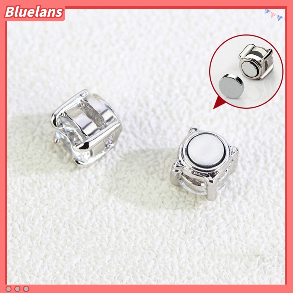 Bluelans Anting Stud Magnetik Tanpa Tindik Aksen Berlian Imitasi Untuk Pria Dan Wanita