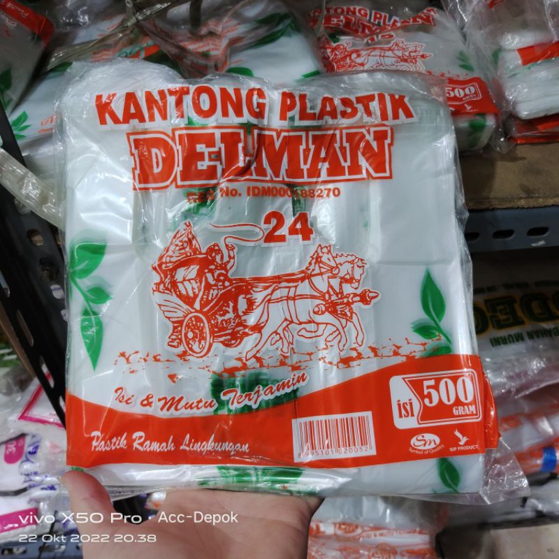 KANTONG PLASTIK BENING TRANSPARAN MOTIF DELMAN / GO GREEN SAVE PLANET ISI 500 GRAM RAMAH LINGKUNGAN