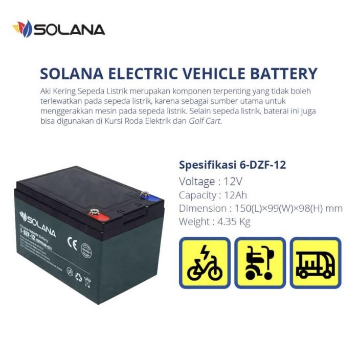 AKI BATERAI MOBIL MOTOR LISTRIK SELIS EVB 6-DZF-12 12v 12ah DEEP CYCLE