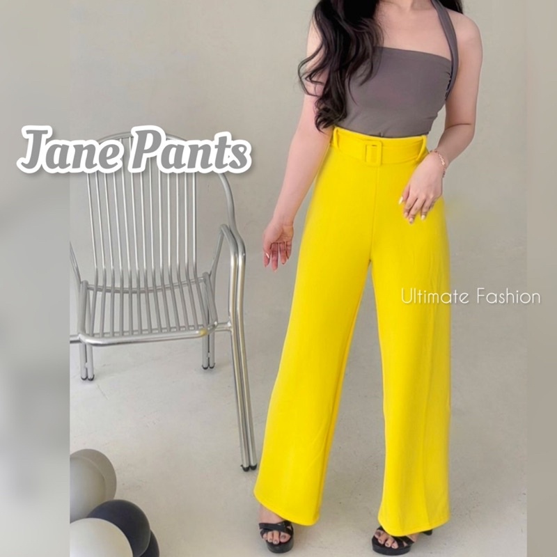 Jane Basic Cullote Pants - Celana Kulot Belt Wanita Scuba Import Premium - Celana Panjang High Quality Korea Kekinian Terbaru  Rakku