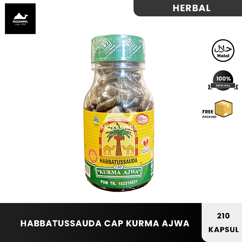 Habbatussauda Cap Kurma Ajwa Serbuk 210 Kapsul Asli (Bukan Oil/Minyak)