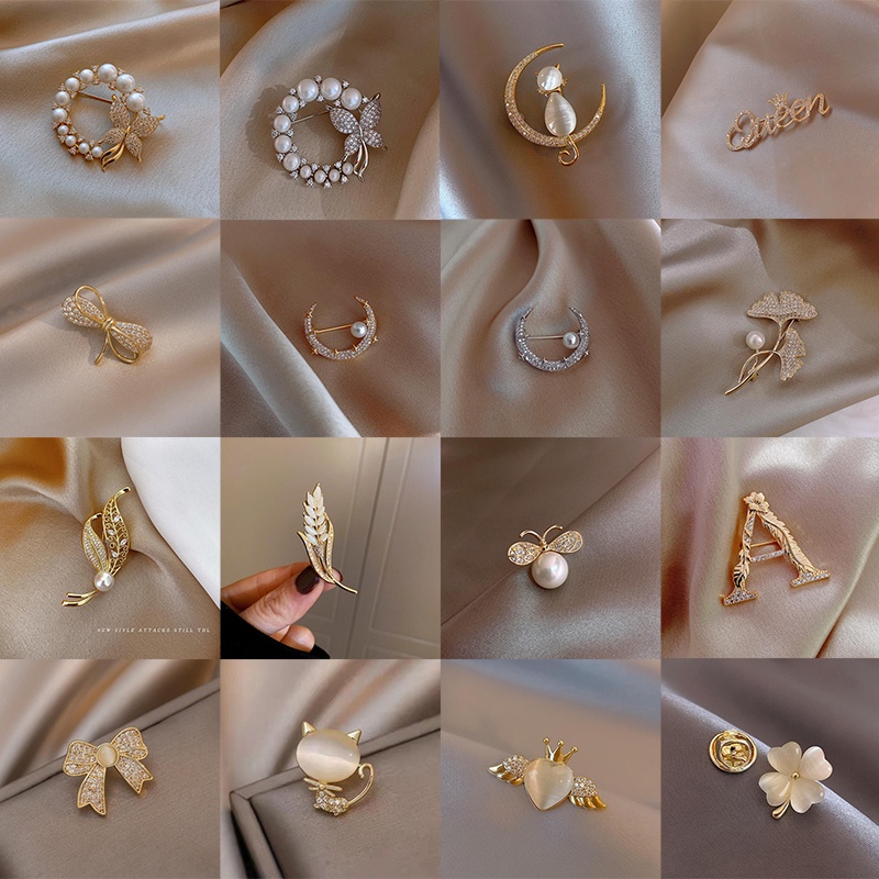 Bros Bentuk Bunga / Burung / Lebah / Kupu-Kupu / Kucing / Hati Bahan Alloy Hias Mutiara + Berlian Imitasi Untuk Wanita