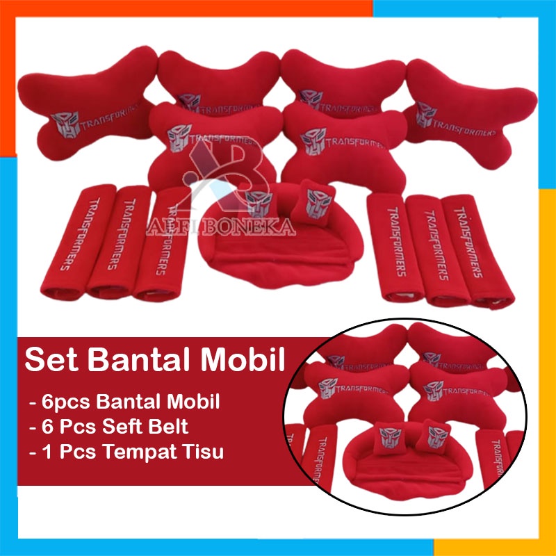 Paket Bantal Mobil dan bantal leher 13in1 Transformers  - Bantal sandar Mobil set murah - bantal mobil 13in1 Karakter