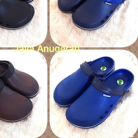 KOMIN SANDAL SEPATU PRIA MODEL CROCS BAHAN FULL KARET RINGAN - Biru, 40