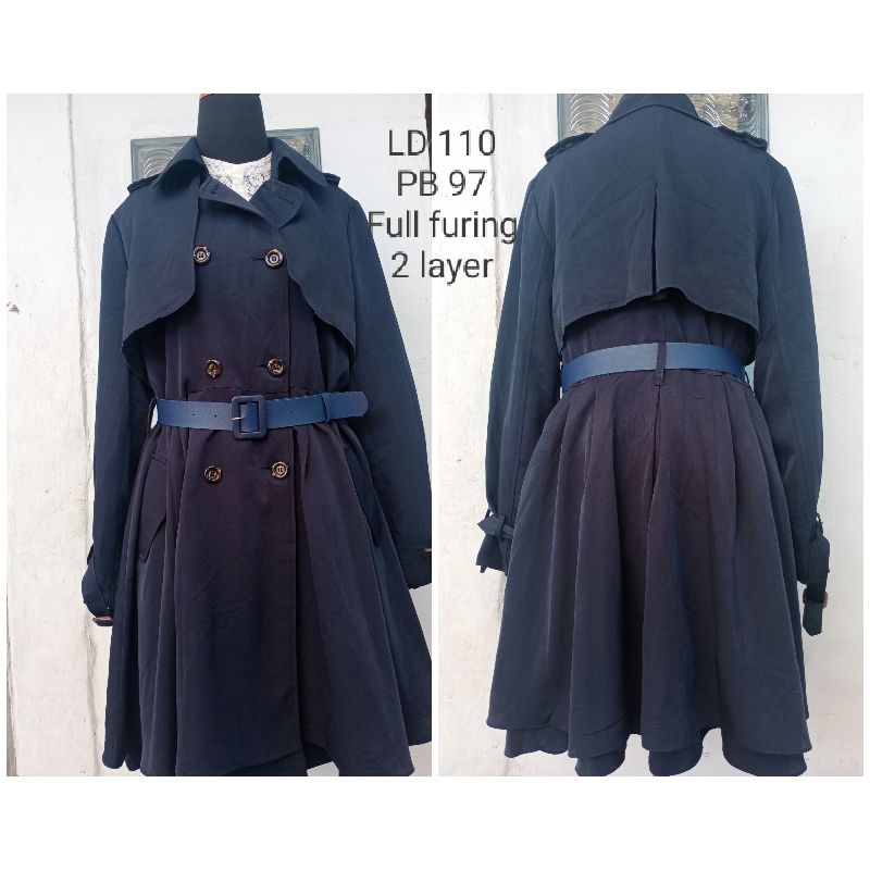 LONG COAT MEGAR NAVY LD 110 FULL FURING