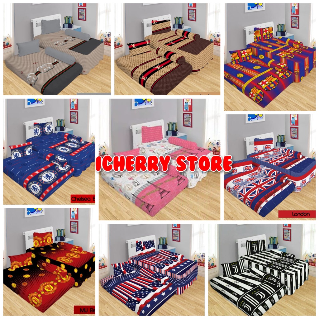 Sprei Lady Rose Sorong Duo 2in1 Rumbai 120x200 Motif Gc Guci, Lv Louis, Barcelona, Chelsea Blue, Juv