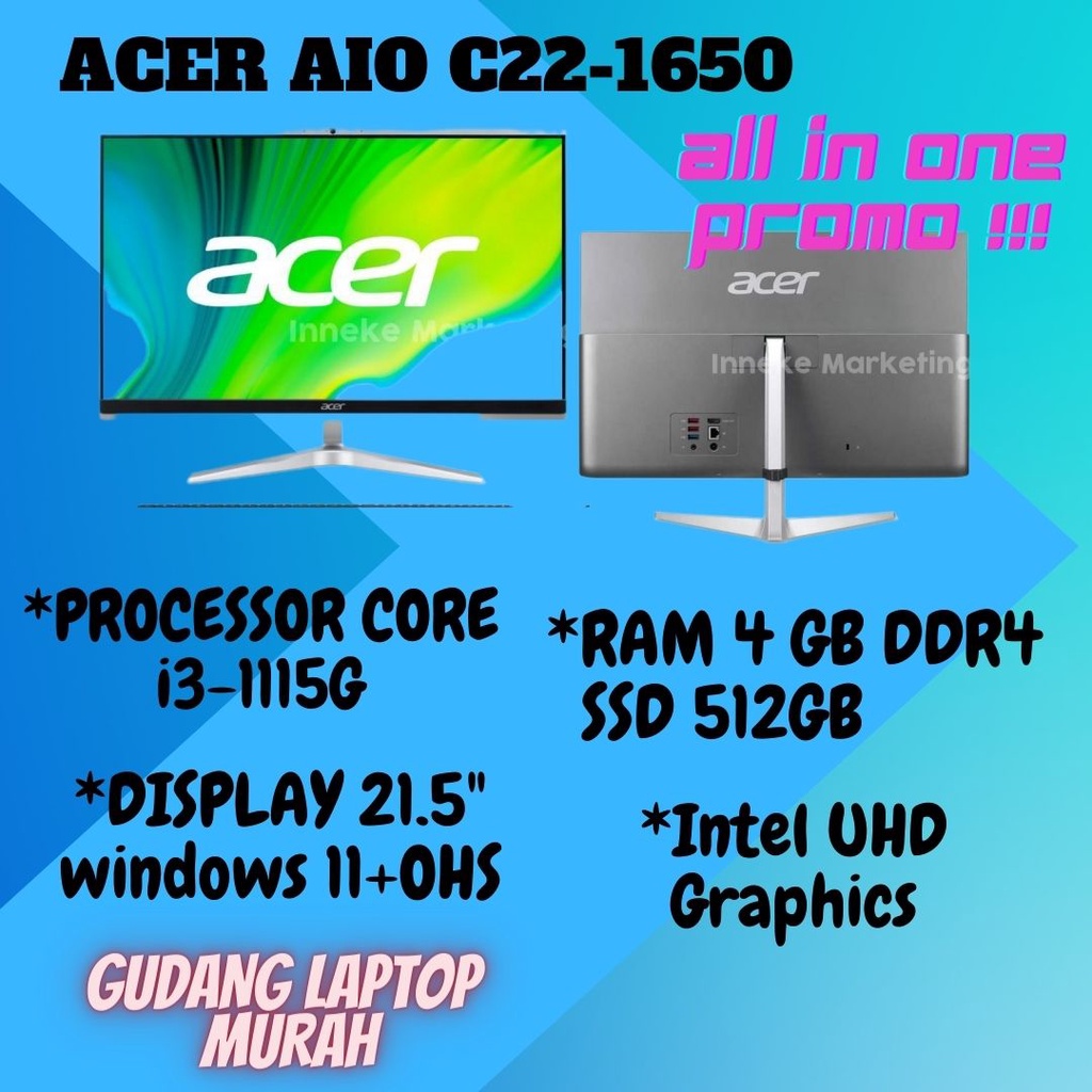 PC ALL IN ONE ACER Aspire C22-1650 I3 1115G4 4GB SSD 512GB WIN11OHS 21