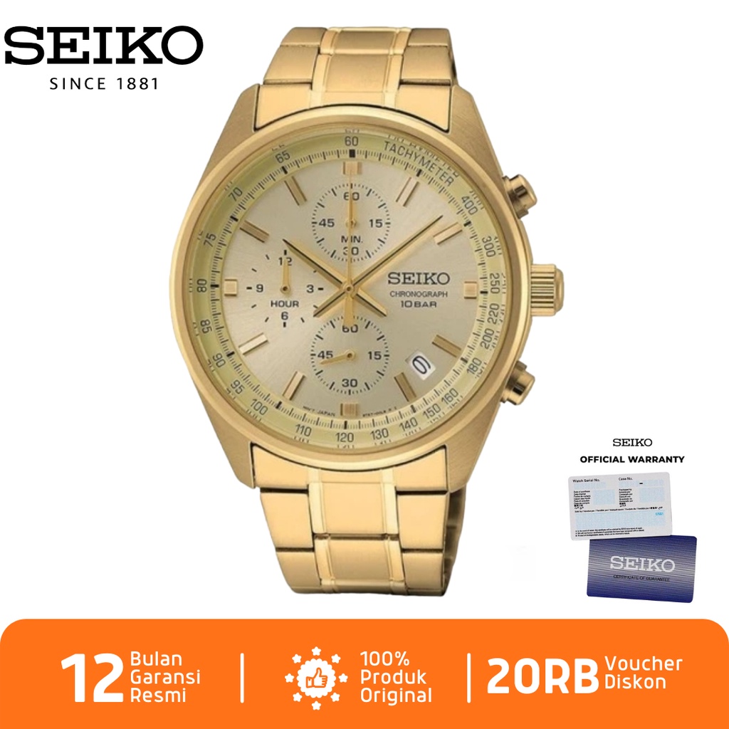 Seiko Pria SSB382 Jam Tangan Pria Seiko Chronograph SSB382P1 Quartz Stainless Steel Strap