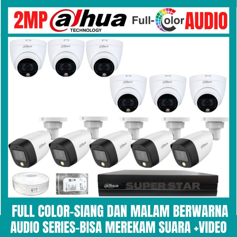 PAKET CCTV DAHUA FULL COLOR 2MP 16 CHANNEL 11 KAMERA AUDIO COLOR VU