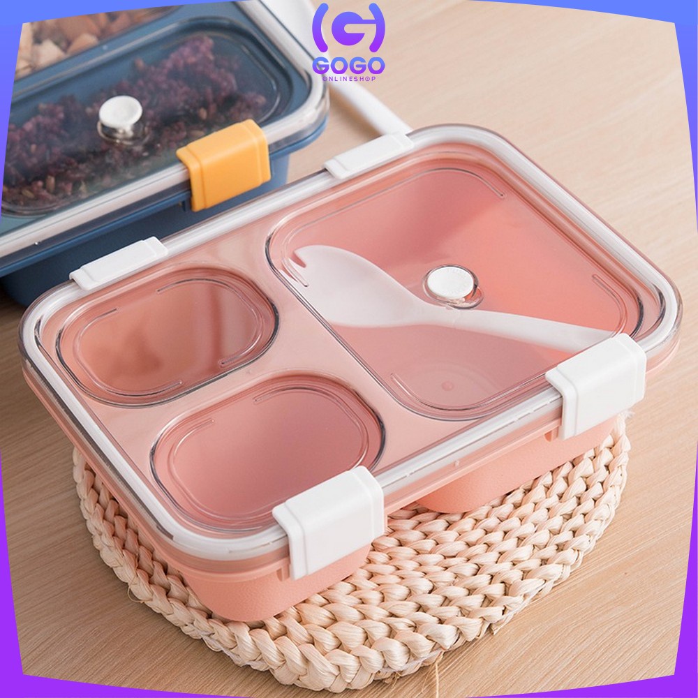 GOGO-C446 Kotak Bekal 3 Sekat 4 Sekat Anti Tumpah Tempat Makan Lunch Box Free Sendok Food Grade Impor Murah