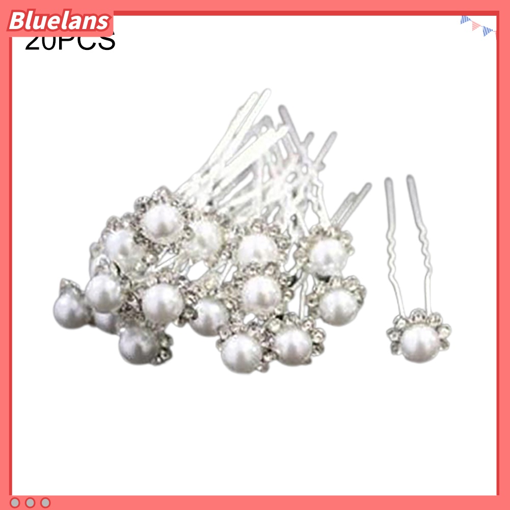 Bluelans 20Pcs Jepit Rambut Wanita Bentuk Bunga Aksen Mutiara Dan Berlian Imitasi Untuk Pernikahan
