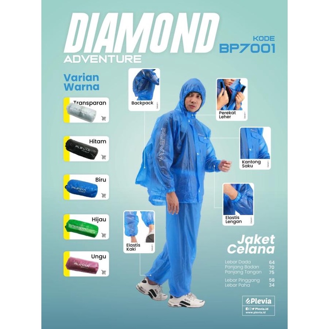 (COD) Plevia - Jas Hujan Jaket Celana Diamond Adventure PROMO Kode 686