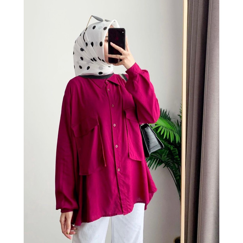 Kemeja Wanita Oversize Rayon Twill HQ Jumbo JESSLYN Pocket LD 120 FIT TO XXL Full Kancing Depan Kekinian OOTD Hangout Remaja Dewasa 2022