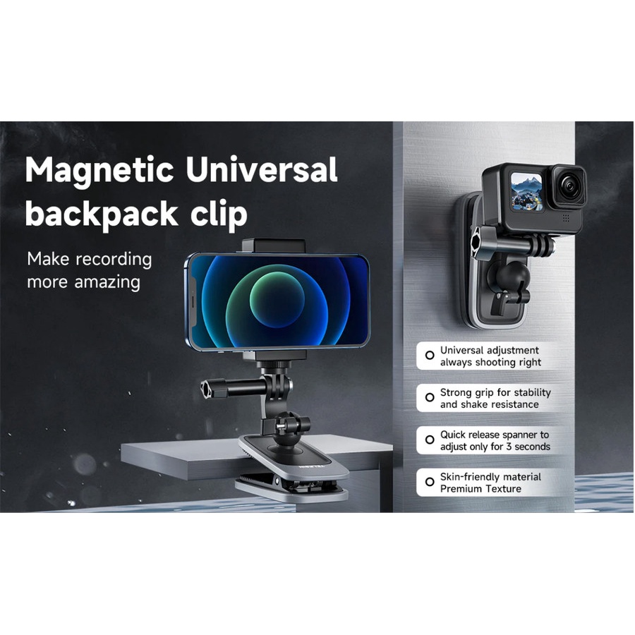 TELESIN Upgraded Magnetic Universal Backpack Clip for GoPro Action Cam