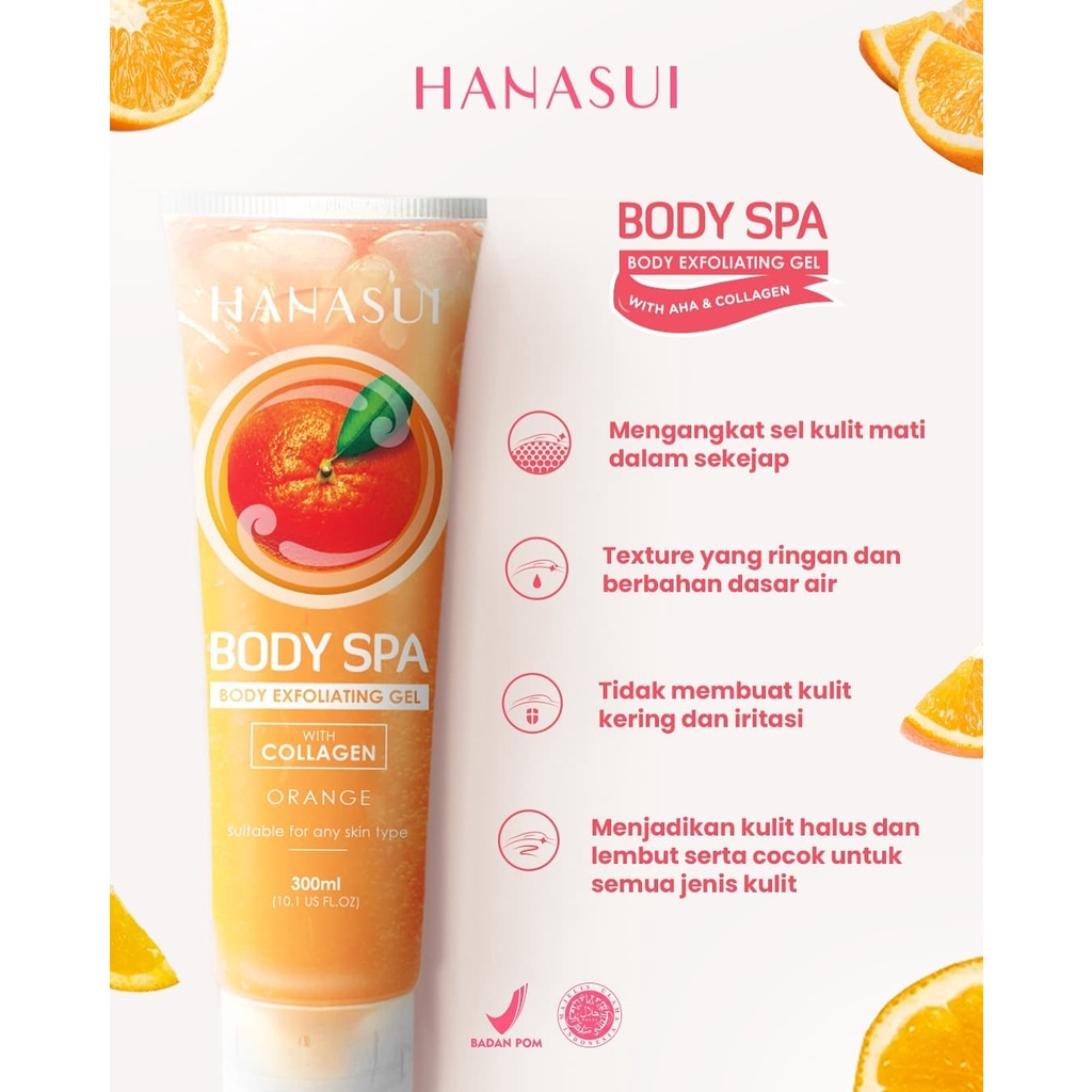 Hanasui Body Exfoliating SPA Gel 300 ml | Gel Pembersih Sel Kulit Mati |Perontok Daki | Sabun Scrub Mandi