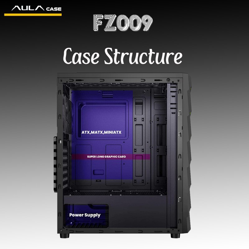 Casing PC Gaming AULA FZ009 ATX include 3 Fan RGB - Casing AULA FZ 009