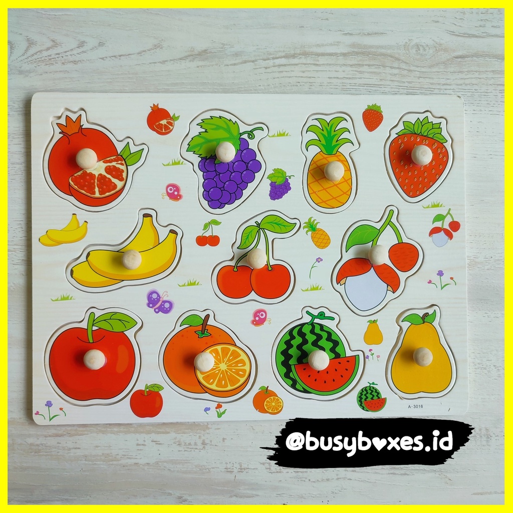 Busyboxes.id Mainan anak edukasi anak 1 2 3 tahun laki laki perempuan mainan edukasi Montessori puzzle jigsaw 3d kayu sayuran sayur mayur buah - banana