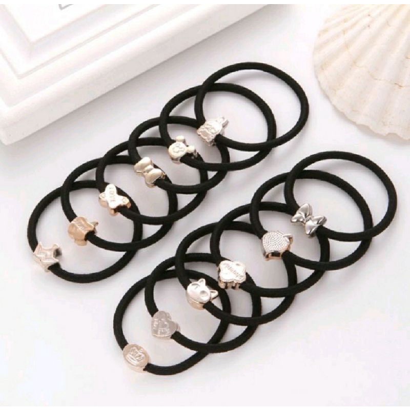 Ikat Rambut Wanita Simple Bahan Karet Gelang Polos Korea Eksklusif Hitam Aksesoris Rambut