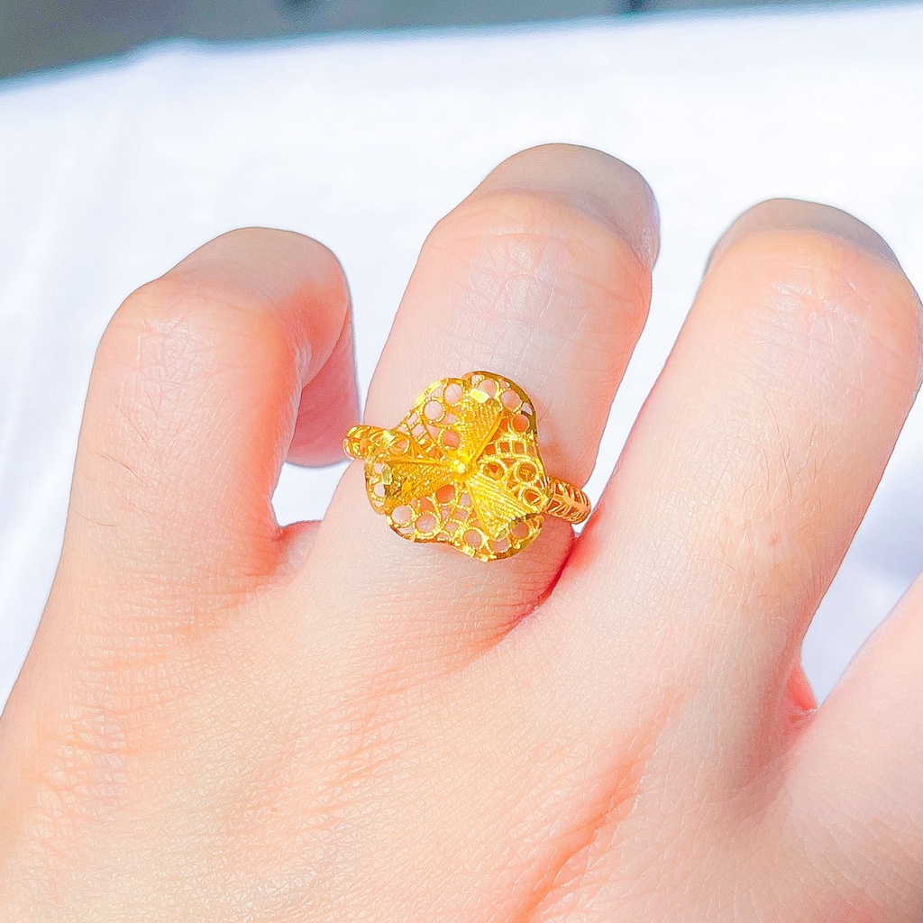 NEW! Cincin anak dan dewasa emas asli kadar 700 70 16k kendari bunga kerawang lebar 3D tanpa permata kilat 1 gram