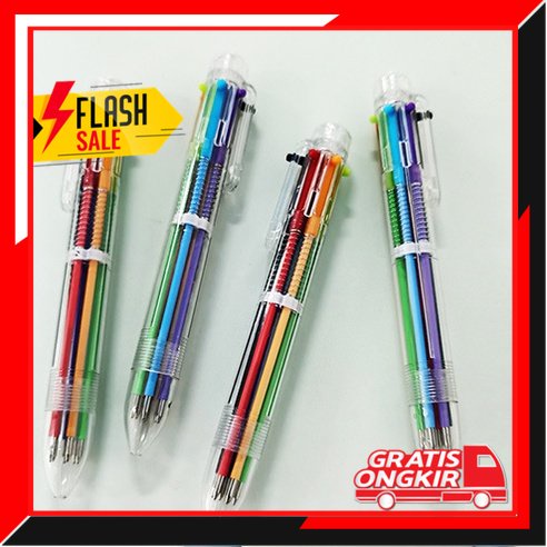 

PROMO Pulpen 6 Warna Transparan Pena Ballpont Pen Six-in-One Color