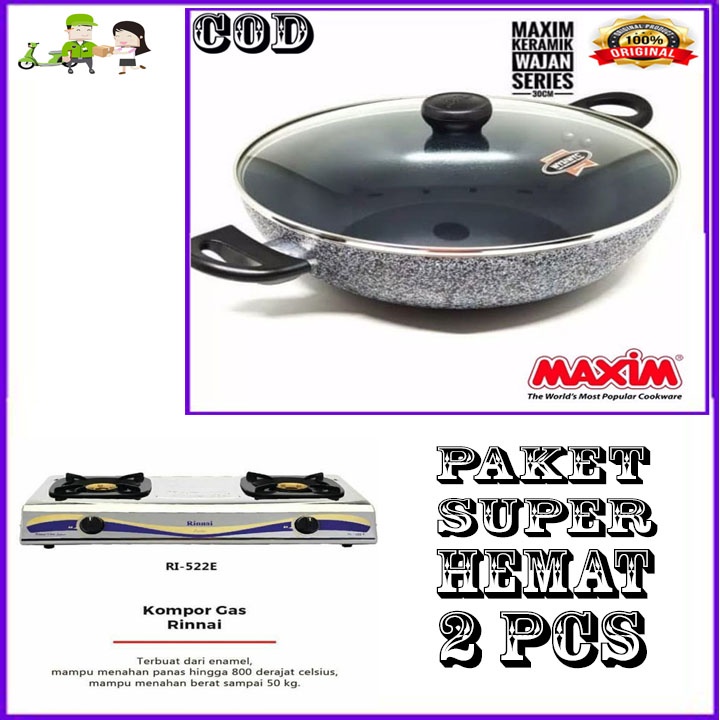 MAXIM CERAMIC WOK 30 CM TUTUP KACA ORI + KOMPOR RI 522 E BERGARANSI RESMI