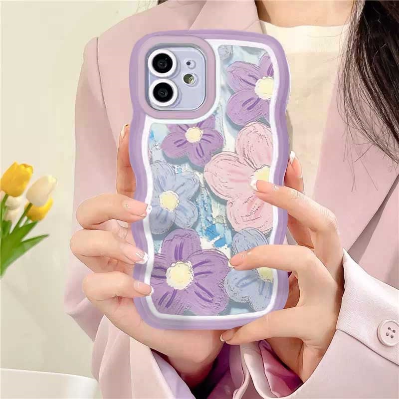 Case TPU Motif Lukisan Minyak Bunga Ungu Untuk iPhone 14 14 Pro MAX 11 Pro 11 Pro MAX 12 12 Pro 12 Pro MAX iPhone 13 Pro MAX X XR XS MAX 6 6S 7 8 Plus SE 2020 Case DGX