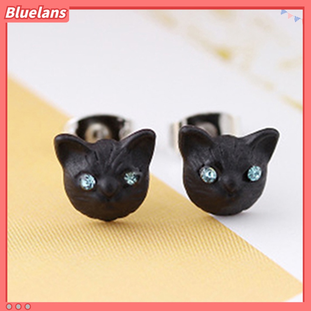 Bluelans 1 Pair Women Cute Cats Head Rhinestones Inlaid Ear Studs Earrings Club