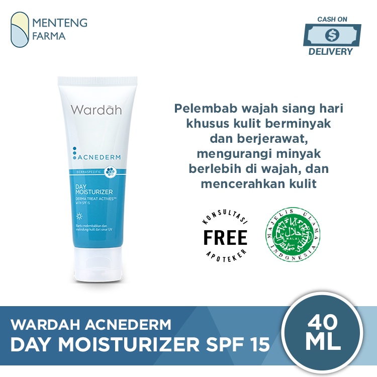 Wardah Acnederm Day Moisturizer 40 mL - Pelembab Wajah SPF 15 Untuk Kulit Berjerawat