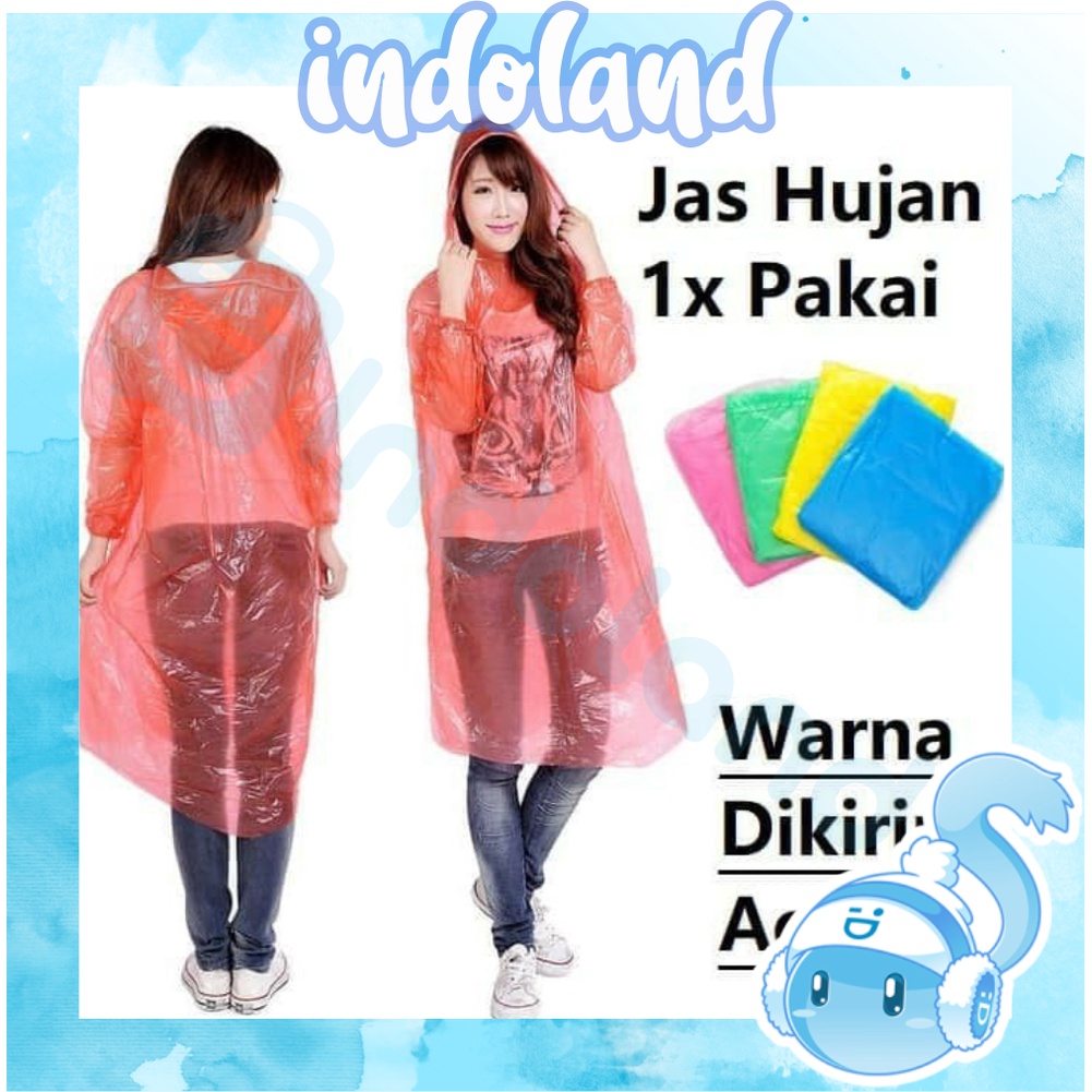 ☀ INDOLAND ☀ R090 Jas Hujan Sekali Pakai Plastik Plastic Ponco Disposable Raincoat Baju