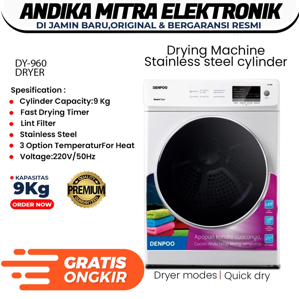 Dryer DY 960 Mesin Pengering Baju Kapasitas 9 Kg Super Hemat Listrik Laundry