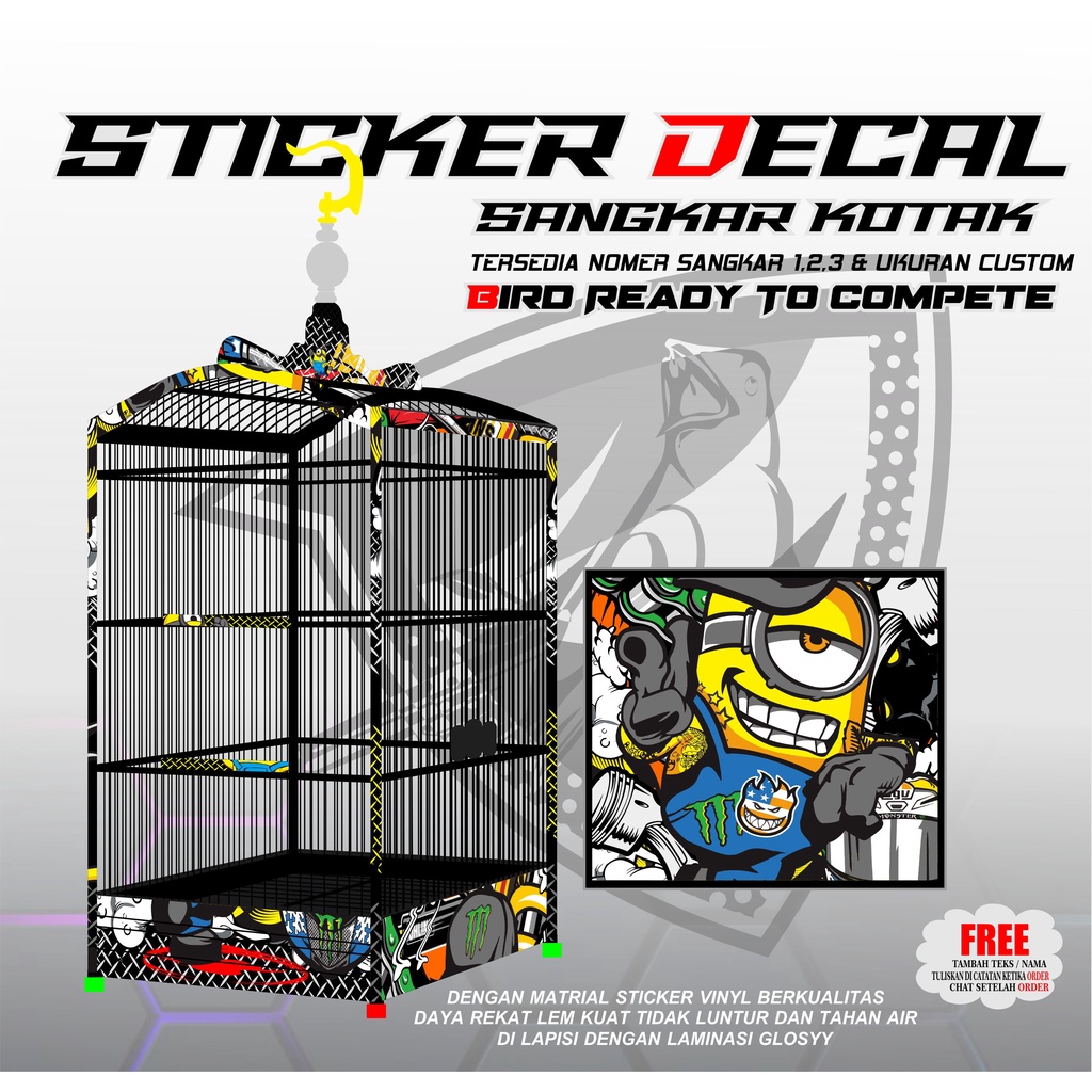 STICKER DECAL TEBOK EBOD SANGKAR KANDANG BURUNG KOTAK NO.1,2,3 ,IMION KEREN RACING